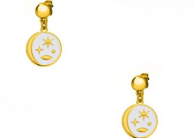 Σκουλαρίκια Από Ορείχαλκο Επιχρυσωμένο 24Κ Με Φεγγάρι Και Αστέρια AA45159 - AMOR AMOR - 