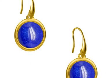 Σκουλαρίκια Από Ορείχαλκο Επιχρυσωμένο 24Κ Με Ημιπολύτιμο Λίθο Λάπις AA47706 - AMOR AMOR - 