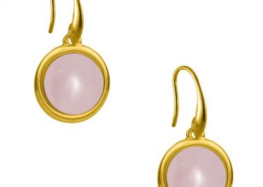 Σκουλαρίκια Από Ορείχαλκο Επιχρυσωμένο 24Κ Με Ημιπολύτιμο Λίθο Ροζ Χαλαζία AA47704 - AMOR AMOR - 