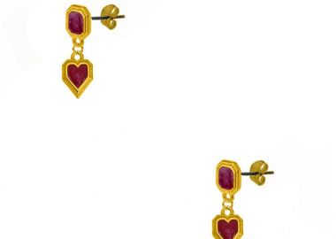 Σκουλαρίκια Από Ορείχαλκο Επιχρυσωμένο 24Κ Με Καρδιά Κόκκινη AA48492 - AMOR AMOR - 
