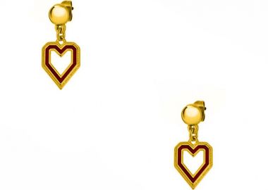 Σκουλαρίκια Από Ορείχαλκο Επιχρυσωμένο 24Κ Με Καρδιά Κόκκινη AA48502 - AMOR AMOR - 