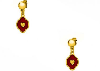 Σκουλαρίκια Από Ορείχαλκο Επιχρυσωμένο 24Κ Με Καρδιά Κόκκινη AA48508 - AMOR AMOR - 