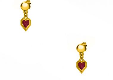 Σκουλαρίκια Από Ορείχαλκο Επιχρυσωμένο 24Κ Με Καρδιά Κόκκινη AA48512 - AMOR AMOR - 