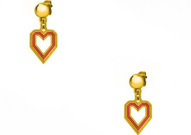 Σκουλαρίκια Από Ορείχαλκο Επιχρυσωμένο 24Κ Με Καρδιά Πορτοκαλί AA48503 - AMOR AMOR - 