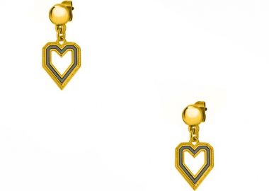 Σκουλαρίκια Από Ορείχαλκο Επιχρυσωμένο 24Κ Με Καρδιά Πράσινη AA48501 - AMOR AMOR - 