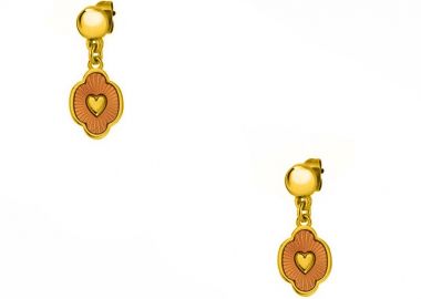 Σκουλαρίκια Από Ορείχαλκο Επιχρυσωμένο 24Κ Με Καρδιά Ροζ AA48509 - AMOR AMOR - 