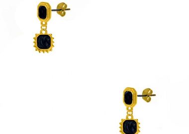 Σκουλαρίκια Από Ορείχαλκο Επιχρυσωμένο 24Κ Με Πολύγωνο Ήλιο Μαύρο AA48482 - AMOR AMOR - 