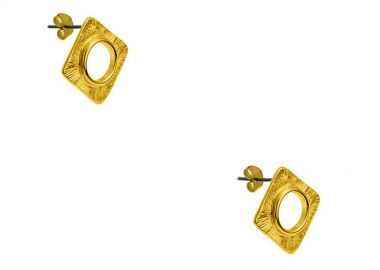 Σκουλαρίκια Από Ορείχαλκο Επιχρυσωμένο 24Κ Ρόμβοι PF48547 - AMOR AMOR - 