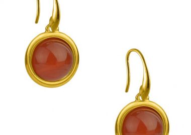 Σκουλαρίκια Από Ορείχαλκο Επιχρυσωμένο Με Ημιπολύτιμο Λίθο Καρνεόλη AA45083 - AMOR AMOR - 