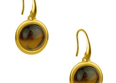 Σκουλαρίκια Από Ορείχαλκο Επιχρυσωμένο Με Ημιπολύτιμο Λίθο Μάτι Τίγρη AA45085 - AMOR AMOR - 