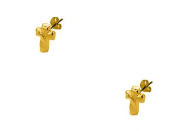 Σκουλαρίκια Από Ορείχαλκο Επιχρυσωμένο Σταυρός 24Κ PF47452 - AMOR AMOR - 