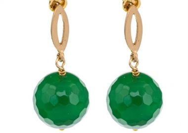 Σκουλαρίκια ασημένια 925 γυνακεία με επιχρύσωμα 24 καρατίων με αχάτη ταγέ -  - 