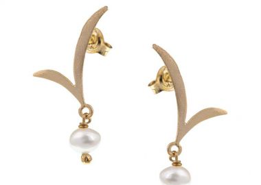 Σκουλαρίκια ασημένια 925 γυνακεία με επιχρύσωμα 24 καρατίων με μαργαριτάρια -  - 