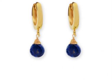 Σκουλαρίκια χειροποίητα Paraxenies κρικάκια από επιχρυσωμένο ασήμι 925 με ημιπολύτιμες πέτρες Lapis Lazuli -  - 