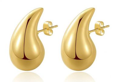 Σκουλαρίκια Chunky Drops 30mm Από Ορείχαλκο Επιχρυσωμένο 24Κ MI47834 - AMOR AMOR - 