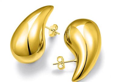 Σκουλαρίκια Chunky Drops Large Από Ατσάλι Επιχρυσωμένο 24Κ MI47842 - AMOR AMOR - 