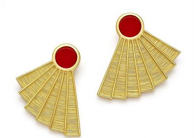 Σκουλαρίκια Επιχρυσωμένο Ασήμι 925 με Κόκκινο Σμάλτο σε Σχέδιο Βεντάλιας ΜΕ ΚΛΙΠ -  - 