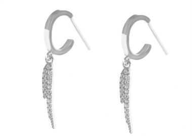 Σκουλαρίκια γυναικεία κρικάκια με φτερό από ασήμι και πέτρες ζιργκόν -  - 