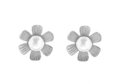 Σκουλαρίκια γυναικεία λουλούδια με μαργαριτάρια από ασήμι -  - 
