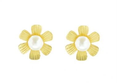 Σκουλαρίκια γυναικεία λουλούδια με μαργαριτάρια από επιχρυσωμένο ασήμι -  - 