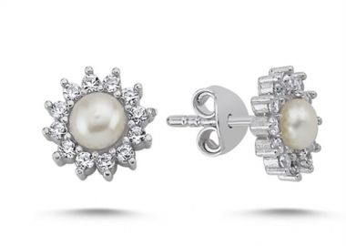 Σκουλαρίκια γυναικεία Paraxenies από ασήμι 925 με μαργαριτάρι και πέτρες ζιργκόν SL104 -  - 