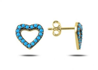 Σκουλαρίκια γυναικεία Paraxenies από επιχρυσωμένο ασήμι 925 καρδιές με πέτρες τυρκουάζ SL076 -  - 