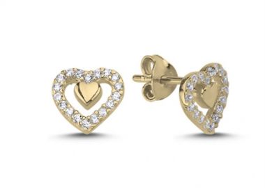 Σκουλαρίκια γυναικεία Paraxenies από επιχρυσωμένο ασήμι 925 καρδιές με πέτρες ζιργκόν SL064 -  - 