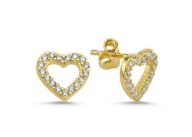 Σκουλαρίκια γυναικεία Paraxenies από επιχρυσωμένο ασήμι 925 καρδιές με πέτρες ζιργκόν SL074 -  - 