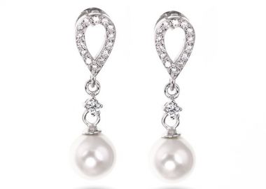 Σκουλαρίκια γυναικεία Paraxenies κρεμαστά από ασήμι 925 με πέτρες ζιργκόν και μαργαριτάρια -  - 