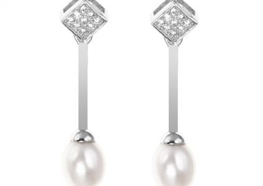 Σκουλαρίκια γυναικεία Paraxenies κρεμαστά από ασήμι 925 με πέτρες ζιργκόν και μαργαριτάρια -  - 