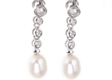Σκουλαρίκια γυναικεία Paraxenies κρεμαστά από ασήμι 925 με πέτρες ζιργκόν και μαργαριτάρια -  - 