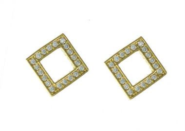 Σκουλαρίκια γυναικεία ρόμβος από επιχρυσωμένο ασήμι με πέτρες ζιργκόν -  - 
