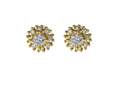 Σκουλαρίκια γυναικεία ροζέτες από επιχρυσωμένο ασήμι με πέτρες ζιργκόν -  - 