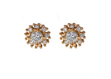 Σκουλαρίκια γυναικεία ροζέτες από ρόζ επιχρυσωμένο ασήμι με πέτρες ζιργκόν -  - 