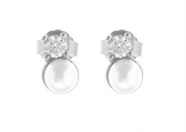 Σκουλαρίκια καρφωτά γυναικεία με μαργαριτάρι και ζιργκόν στο πάνω μέρος από ασήμι -  - 