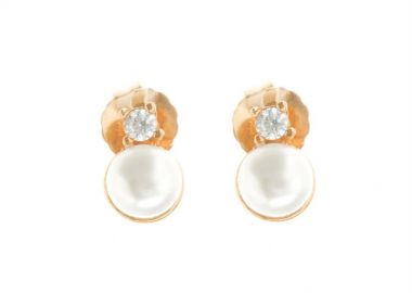 Σκουλαρίκια καρφωτά γυναικεία με μαργαριτάρι και ζιργκόν στο πάνω μέρος από ρόζ επιχρυσωμένο ασήμι -  - 