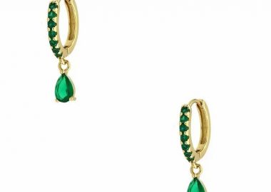 Σκουλαρίκια Κρικάκια Από Ορείχαλκο Επιχρυσωμένο 24Κ Με Ζιργκόν Πράσινα NI45098 - AMOR AMOR - 