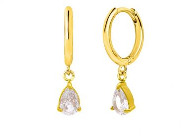 Σκουλαρίκια Κρικάκια Με Δάκρυ Λευκό από Ατσάλι Επιχρυσωμένο MI46079 - AMOR AMOR - 