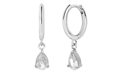 Σκουλαρίκια Κρικάκια Με Δάκρυ Λευκό από Ατσάλι MI46078 - AMOR AMOR - 