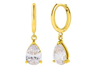 Σκουλαρίκια Κρικάκια Με Δάκρυ Λευκό Large από Ατσάλι Επιχρυσωμένο MI46089 - AMOR AMOR - 