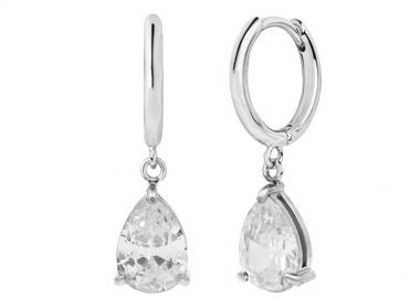 Σκουλαρίκια Κρικάκια Με Δάκρυ Λευκό Large από Ατσάλι MI46088 - AMOR AMOR - 