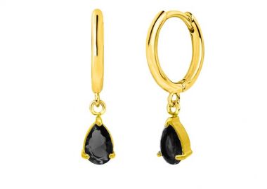 Σκουλαρίκια Κρικάκια Με Δάκρυ Μαύρο από Ατσάλι Επιχρυσωμένο MI46081 - AMOR AMOR - 