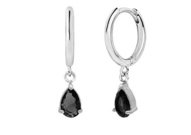 Σκουλαρίκια Κρικάκια Με Δάκρυ Μαύρο από Ατσάλι MI46080 - AMOR AMOR - 