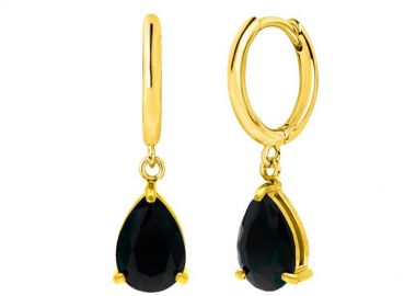 Σκουλαρίκια Κρικάκια Με Δάκρυ Μαύρο Large από Ατσάλι Επιχρυσωμένο MI46091 - AMOR AMOR - 