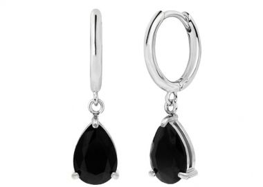 Σκουλαρίκια Κρικάκια Με Δάκρυ Μαύρο Large από Ατσάλι MI46090 - AMOR AMOR - 