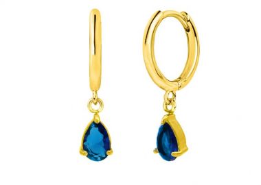 Σκουλαρίκια Κρικάκια Με Δάκρυ Μπλε από Ατσάλι Επιχρυσωμένο MI46073 - AMOR AMOR - 