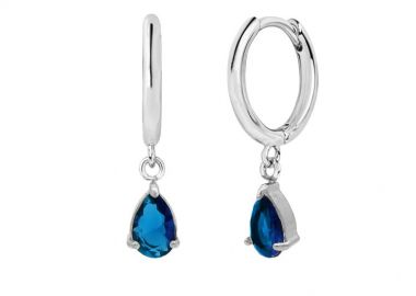 Σκουλαρίκια Κρικάκια Με Δάκρυ Μπλε από Ατσάλι MI46072 - AMOR AMOR - 