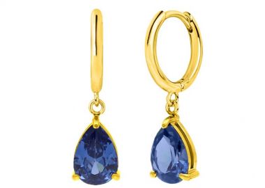 Σκουλαρίκια Κρικάκια Με Δάκρυ Μπλε Large από Ατσάλι Επιχρυσωμένο MI46085 - AMOR AMOR - 