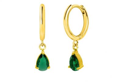 Σκουλαρίκια Κρικάκια Με Δάκρυ Πράσινο από Ατσάλι Επιχρυσωμένο MI46077 - AMOR AMOR - 