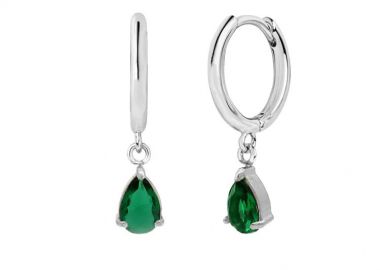 Σκουλαρίκια Κρικάκια Με Δάκρυ Πράσινο από Ατσάλι MI46076 - AMOR AMOR - 